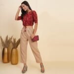 YASH GALLERY Women's Cotton Floral Printed Regular Blouse (Maroon)