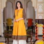 YASH GALLERY Women's Cotton Geometric Print Anarkali Kurta (Mustard)