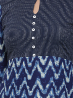 Akiko Women's Cotton Chevron Print Kaantha Work A-line Kurta (Blue) - Image 5