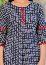 Akiko Women's Cambric Cotton Printed Mirror Work A-Line Kurta (Blue) & Duptta - Image 5