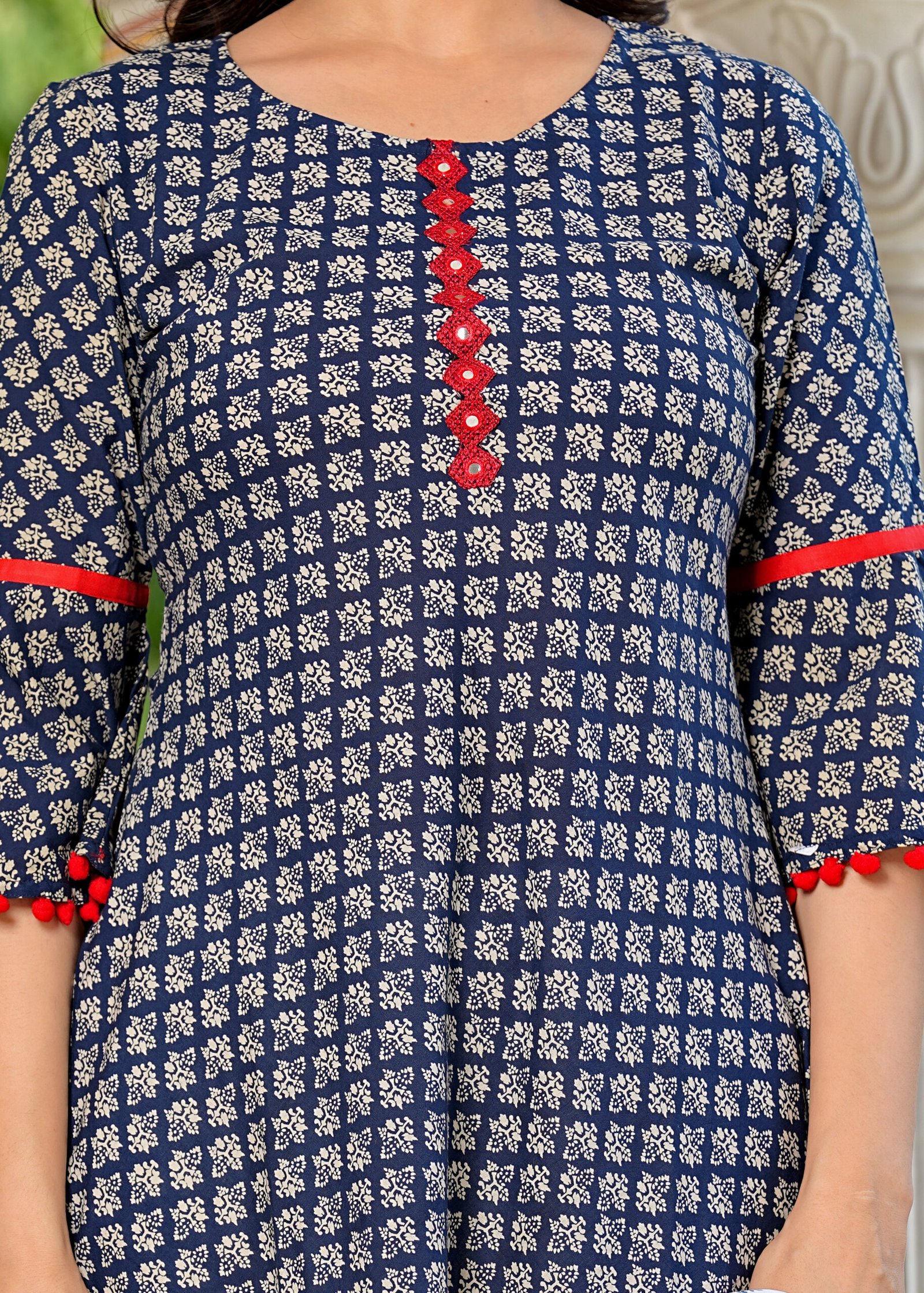 1037DPT192.jpg YASH GALLERY Women's Cambric Cotton Printed Mirror Work A-Line Kurta (Blue) & Duptta - Image 1