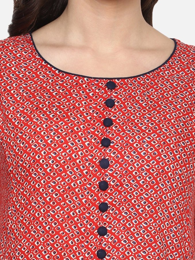 108YK148PINKRAY2.jpg Yash Gallery Women's Rayon Relaxed Fit A Line Round Neck Geometrical Printed Plus - Image 1