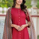 YASH GALLERY Women's Rayon & Cotton Cambric Zig-Zag Printed A-line Kurta  &  Duptta