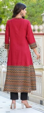 Akiko Women's Rayon & Cotton Cambric Zig-Zag Printed A-line Kurta  &  Duptta - Image 3
