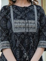 Akiko Women's Cotton Bandhej printed Short Kurti (Black) - Image 5