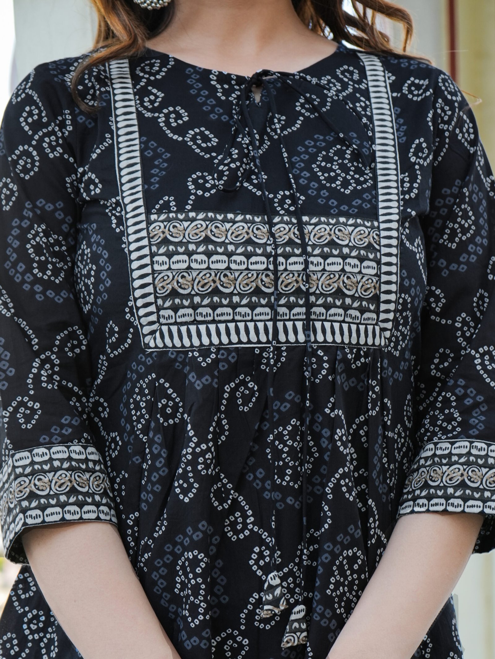 1417YKBLACK7.jpg YASH GALLERY Women's Cotton Bandhej printed Short Kurti (Black) - Image 1