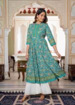 Akiko Women's Floral Printed Anarkali Kurti (Green) - Image 4