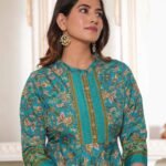 YASH GALLERY Women's Floral Printed Anarkali Kurti (Green)