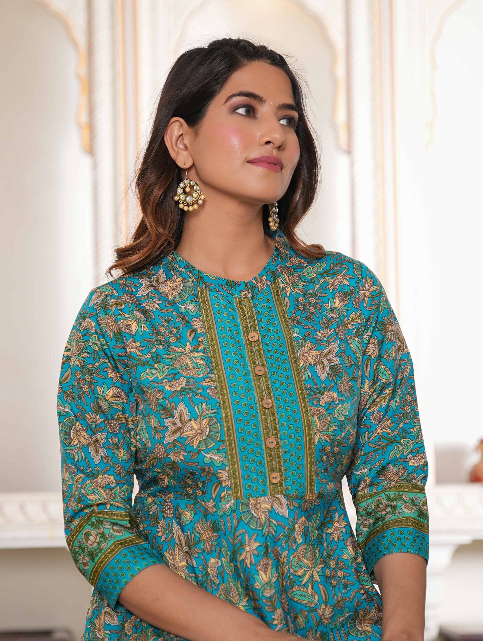 1540YKGREEN7.jpg YASH GALLERY Women's Floral Printed Anarkali Kurti (Green) - Image 1