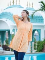 Akiko Women's Cotton Floral Printed Short Kurti (Orange) - Image 4