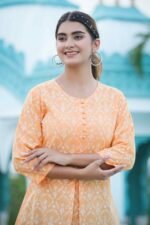 Akiko Women's Cotton Floral Printed Short Kurti (Orange) - Image 5