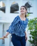Akiko Women's Tie & Dye Printed Regular Top (BLUE) - Image 4