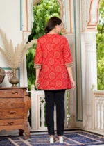 Akiko Cotton Mid Thigh Length Bandej Printed Round Neck Short Kurti for Women - Image 4