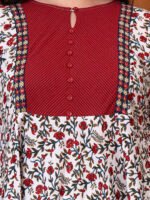 Akiko Women's Cotton Floral Print With kantha Yoke Calf Length Round Neck 3/4TH Sleeve Anarkali Kurta And Duptta (White) - Image 5