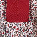 Yash Gallery Women's Cotton Floral Print With kantha Yoke Calf Length Round Neck 3/4TH Sleeve Anarkali Kurta And Duptta (White)