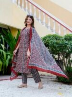 Akiko Women's Floral Print Cambric Cotton Angrakha Kurta Set with Dupatta - Image 5