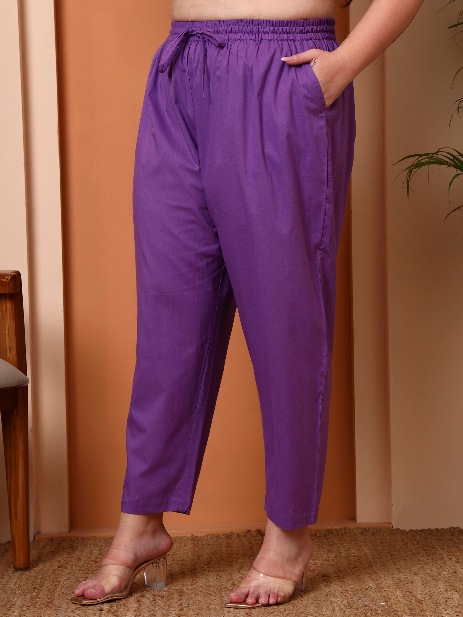 1750YKPURPLE2.jpg Yash Gallery Women's Purple Cotton Cambric Floral Print Calf Length V-Neck With Hand Work Detaliing 3/4 Sleeves Straight Kurta With Pant And Duptta (Purple) - Image 1