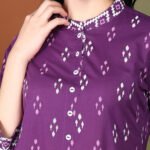 Yash Gallery Women's Cotton Calf Length Ikat Print 3/4th Sleeve Mandarin Collar A-line Kurta