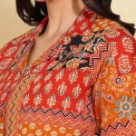 Yash Gallery Women's Blue Printed Cambric Cotton Short Sleeve Shirt Top