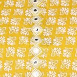 Yash Gallery Women's Poly Cotton 3/4 sleeve Anarkali Kurti with Pom Pom Lace & Embroidery (Yellow)
