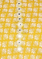 Akiko Women's Poly Cotton 3/4 sleeve Anarkali Kurti with Pom Pom Lace & Embroidery (Yellow) - Image 5