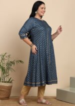 Akiko Women's Rayon Golden Buti Printed A-line Kurta - Image 3