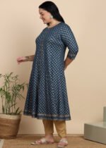 Akiko Women's Rayon Golden Buti Printed A-line Kurta - Image 4