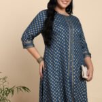 YASH GALLERY Women's Rayon Golden Buti Printed A-line Kurta