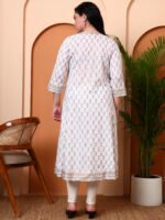 Akiko Women?s Cotton Kurti with Golden Print  A-Line  Style, Round Neck, 3/4 Sleeve (White) - Image 3