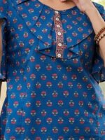 Akiko Women's Blue Cotton Floral Printed Top (Blue) - Image 5