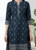 Akiko Women's Cotton Ikat Printed A-line Kurta - Image 5