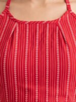 Akiko Women's Red Vertical Geometric Print Rayon Halter Neck Backless Blouse - Image 4