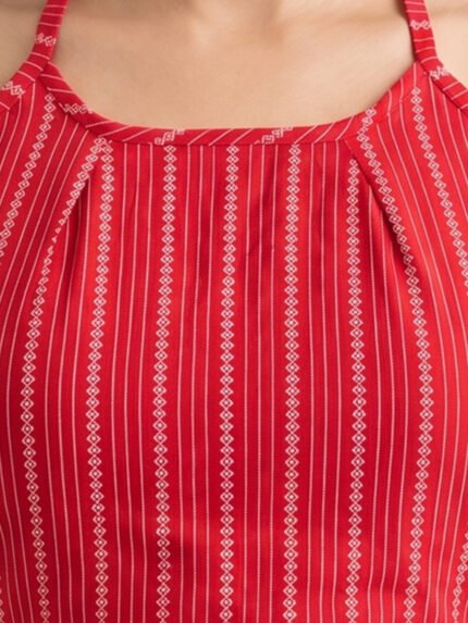Yash Gallery Women's Red Vertical Geometric Print Rayon Halter Neck Backless Blouse
