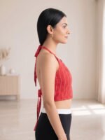 Akiko Women's Red Vertical Geometric Print Rayon Halter Neck Backless Blouse - Image 3