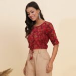 Akiko Women's Cotton Floral Printed Regular Blouse (Maroon) - Image 4