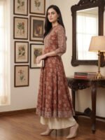 Akiko Women's Cotton Floral Printed Yoke Design Anarkali Kurta - Image 3