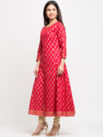 Akiko Women's Cotton Gold Print Anarkali Kurta (RED) - Image 4