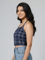 Akiko Women?s Rayon Checked Print Sleeveless Blouse (Blue) - Image 3
