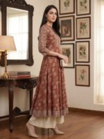 Akiko Women's Cotton Floral Printed Yoke Design Anarkali Kurta - Image 4