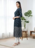 Akiko Women's Cotton Ikat Printed A-line Kurta - Image 3