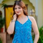 Yash Gallery Women?s Wrinkle-Free Microfiber Digital Print V-Neck With Adjustable Straps A-Line Dress