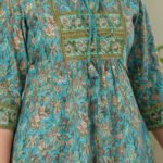 YASH GALLERY Women's Floral Placement Printed Short Kurti (Green)