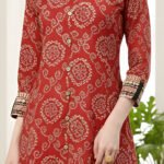 Yash Gallery Womens Cotton Bandhej Print Anarkali Kurta (Red)