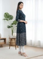 Akiko Women's Cotton Ikat Printed A-line Kurta - Image 4