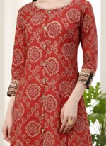 Akiko Womens Cotton Bandhej Print Anarkali Kurta (Red) - Image 4