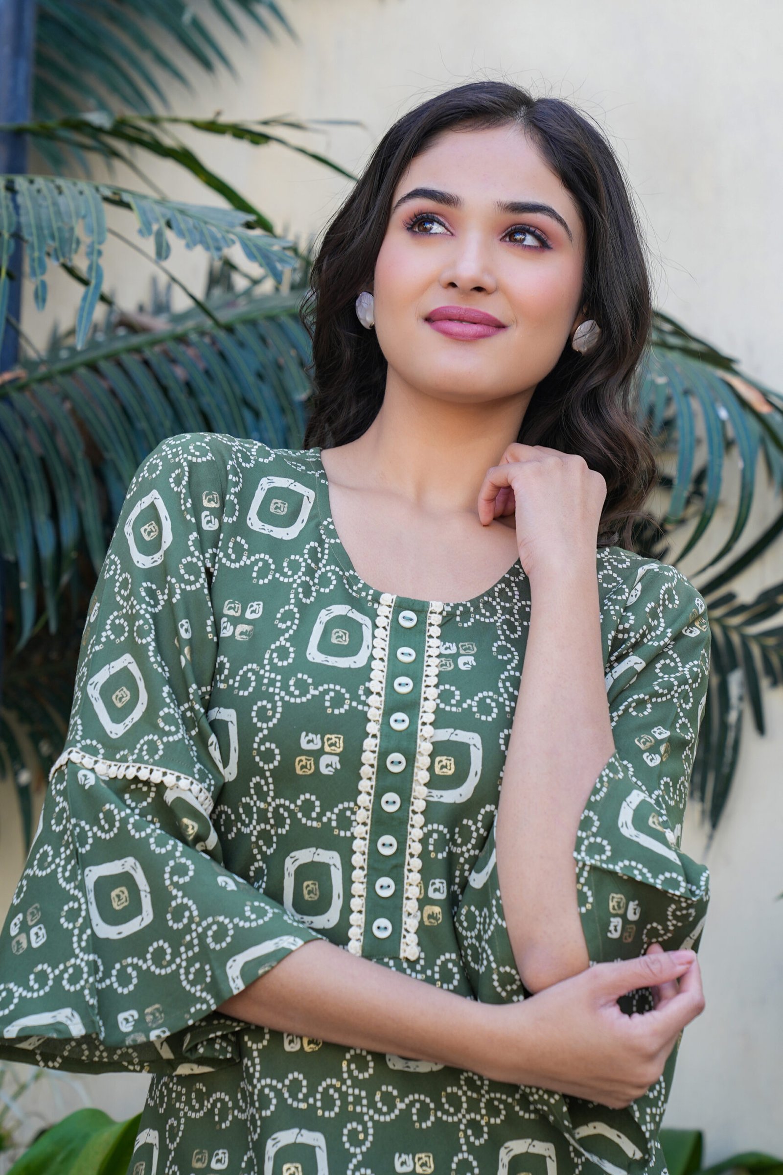 5-2.jpg YASH GALLERY Women's Rayon Bandhej Printed A-Line Kurta (Green) - Image 1