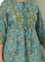 Akiko Women's Floral Placement Printed Short Kurti (Green) - Image 4