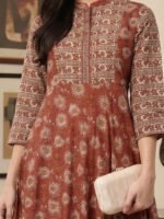 Akiko Women's Cotton Floral Printed Yoke Design Anarkali Kurta - Image 5