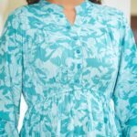 Yash Gallery Women's Floral Printed Tier Dress (Blue)