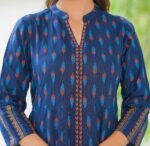 Akiko Women's Rayon Ikat Printed Anarkali Kurta (Blue) - Image 5